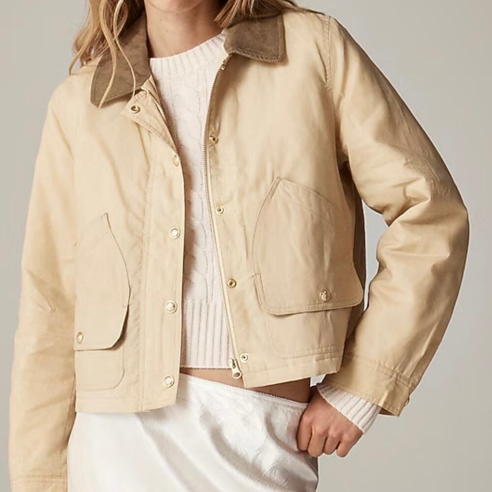 J Crew Women's Short Barn Jacket English Ripstop Cotton Large Coastal Khaki